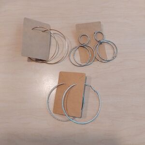 3 Pairs Elegant Silver and Gold Hoop Earrings Set